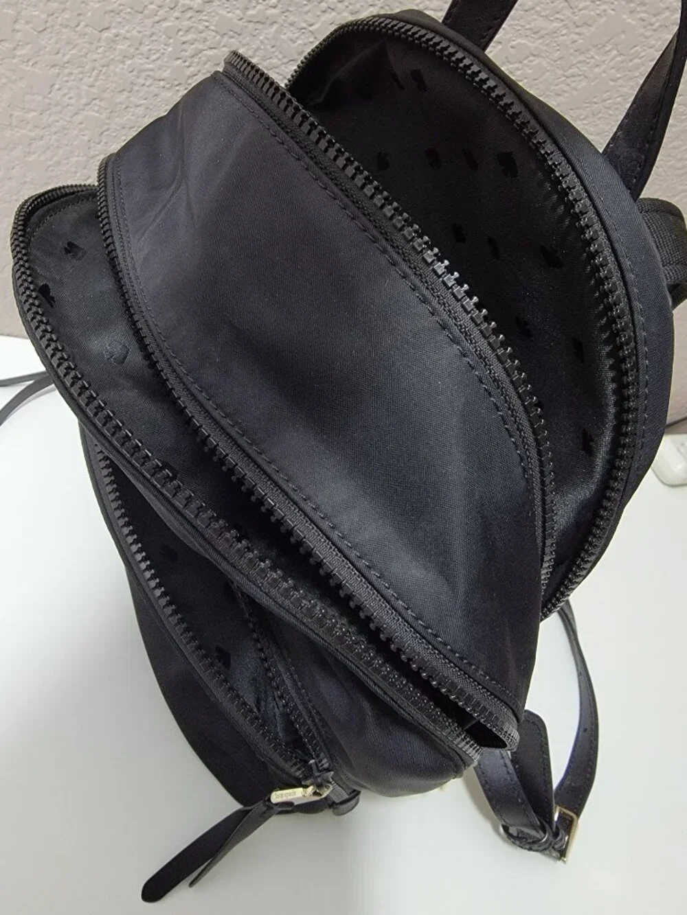Kate Spade Karissa Nylon Medium Backpack Black Gold Spade Logo Zip Bag